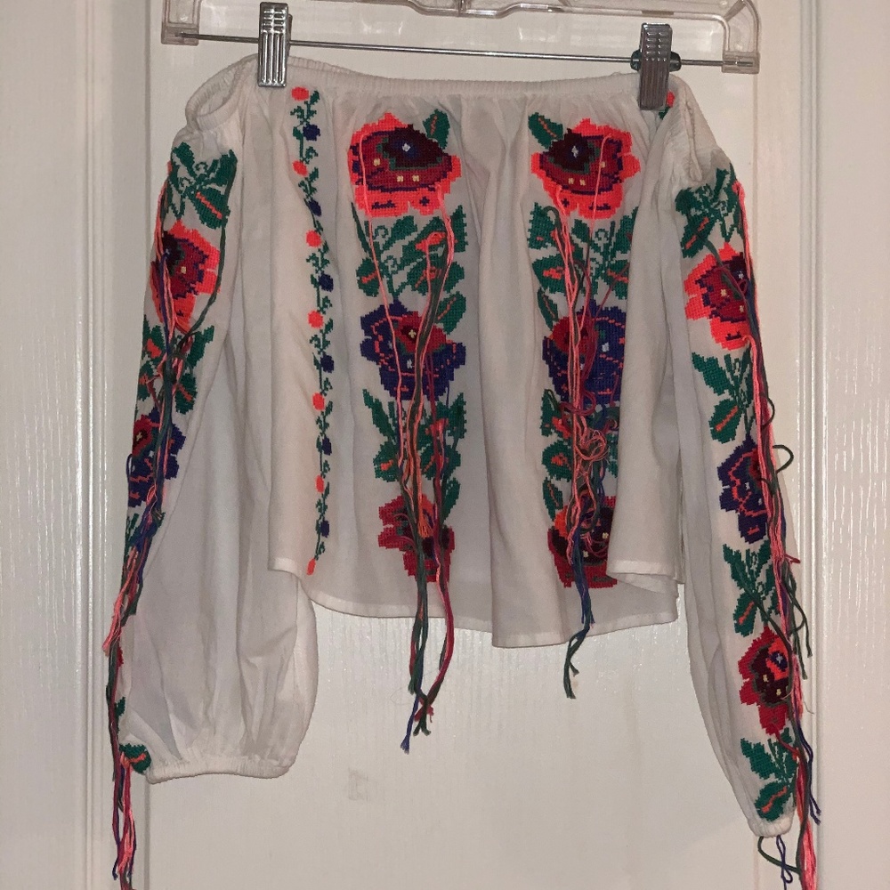 Topshop Tassel Off the Shoulder Top